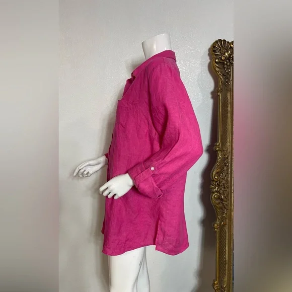 💯Linen Charter Club Fuchsia Button-Down Shirt - Picture 3 of 12
